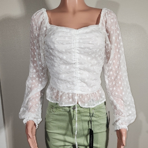 Guess Tops - Guess White Sheer Polka Dot Blouse